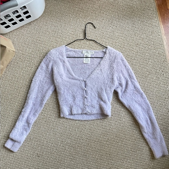EUC Purple Fuzzy Cardigan - Picture 1 of 7